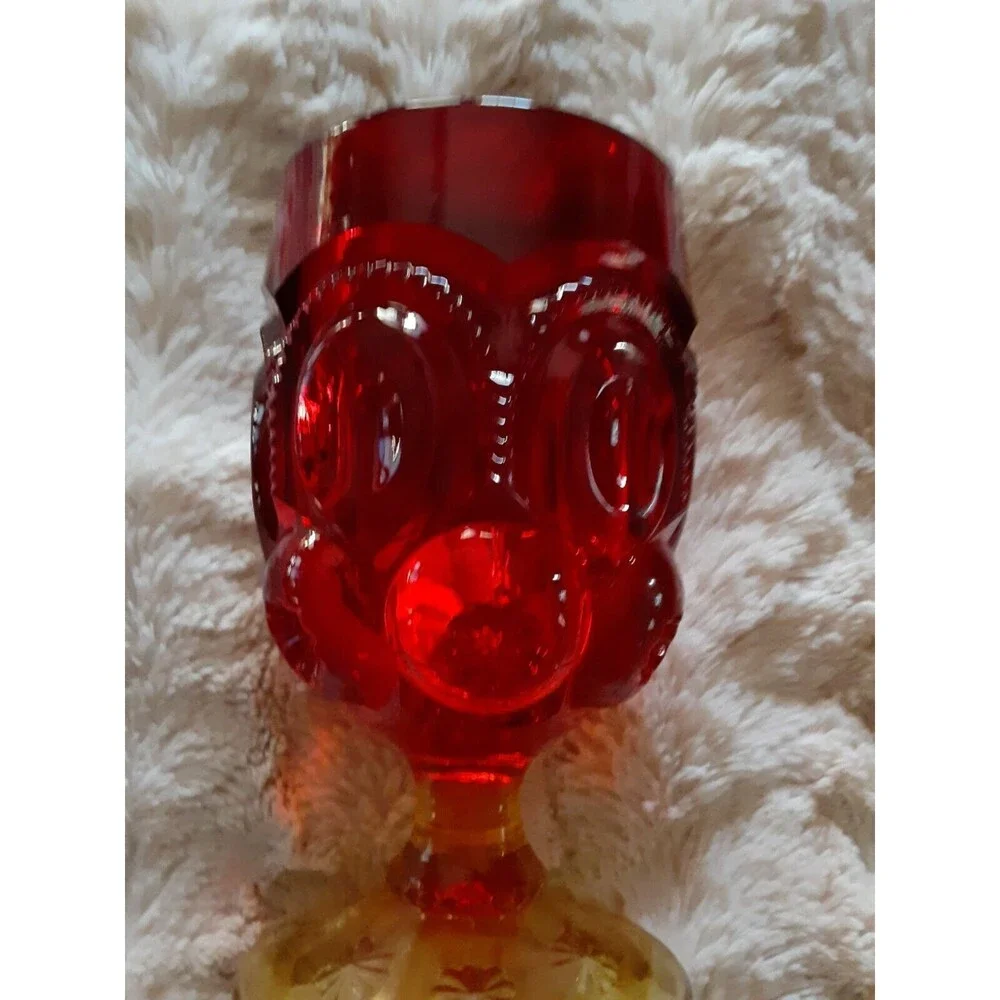 VTG LE Smith Moon And Stars Amberina Two Glass Goblets And 6 Candy Dish